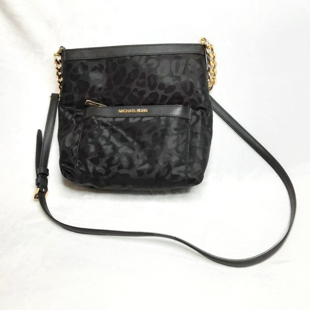 MICHAEL KORS Black Leopard Morgan Messenger Crossbody Bag NWT